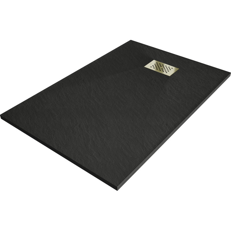 Mexen Hugo Rechteckige Duschwanne SMC 110 x 90 cm, schwarz, Abdeckung gold - 42709011-G
