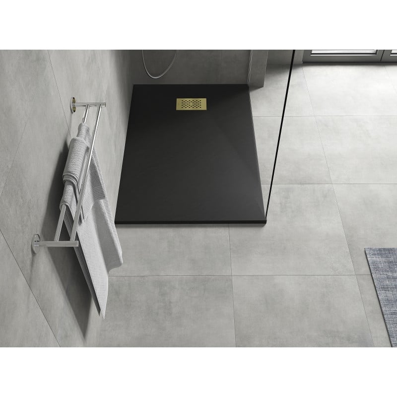 Mexen Hugo rechteckige Duschwanne SMC 130 x 90 cm, schwarz, goldene Abdeckung - 42709013-G