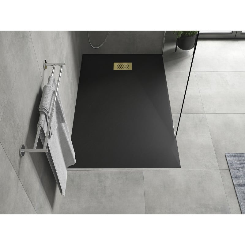 Mexen Hugo rechteckige SMC-Duschwanne 150 x 90 cm, schwarz, goldene Abdeckung - 42709015-G