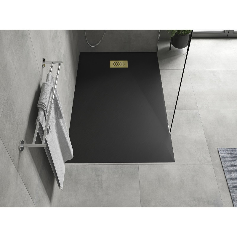 Mexen Hugo Rechteckige SMC-Duschtasse 140 x 90 cm, schwarz, Abdeckung gold - 42709014-G