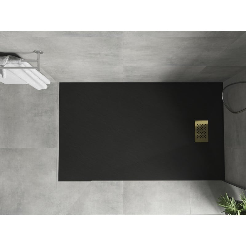 Mexen Hugo rechteckige Duschwanne SMC 140 x 90 cm, schwarz, goldene Abdeckung - 42709014-G