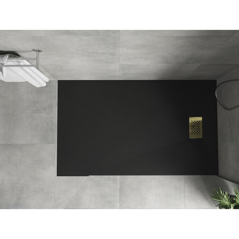 Mexen Hugo Rechteckige SMC-Duschtasse 140 x 90 cm, schwarz, Abdeckung gold - 42709014-G