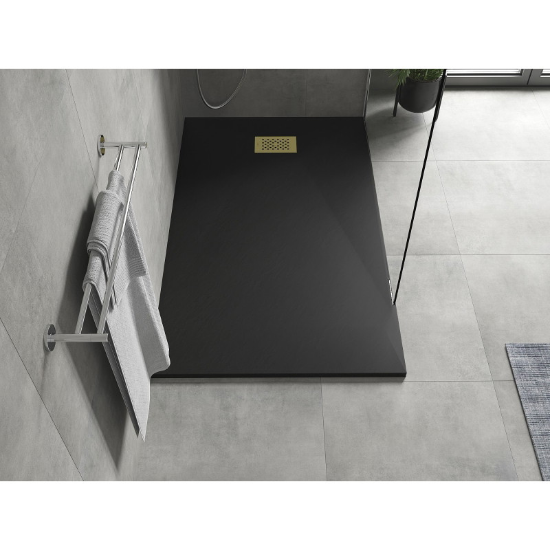 Mexen Hugo rechteckige Duschwanne SMC 150 x 90 cm, schwarz, goldene Abdeckung - 42709015-G