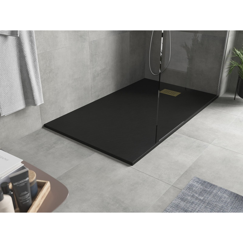 Mexen Hugo rechteckige Duschwanne SMC 150 x 90 cm, schwarz, Abdeckung gold - 42709015-G