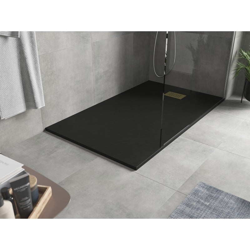 Mexen Hugo rechteckige SMC-Duschwanne 150 x 90 cm, schwarz, goldene Abdeckung - 42709015-G