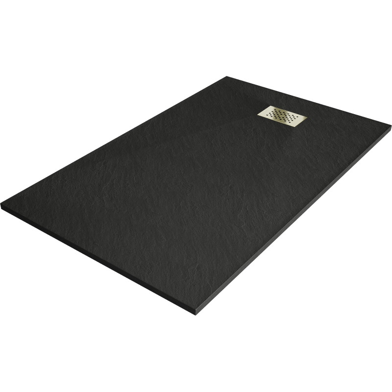 Mexen Hugo rechteckige Duschwanne SMC 150 x 90 cm, schwarz, Abdeckung gold - 42709015-G