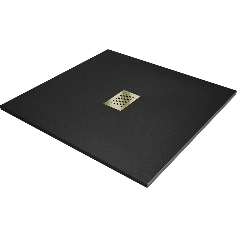 Mexen Hugo quadratische Duschwanne SMC 100 x 100 cm, schwarz, goldene Abdeckung - 42701010-G