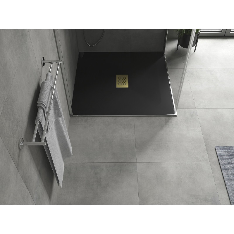 Mexen Hugo quadratische Duschwanne SMC 100 x 100 cm, schwarz, goldene Abdeckung - 42701010-G