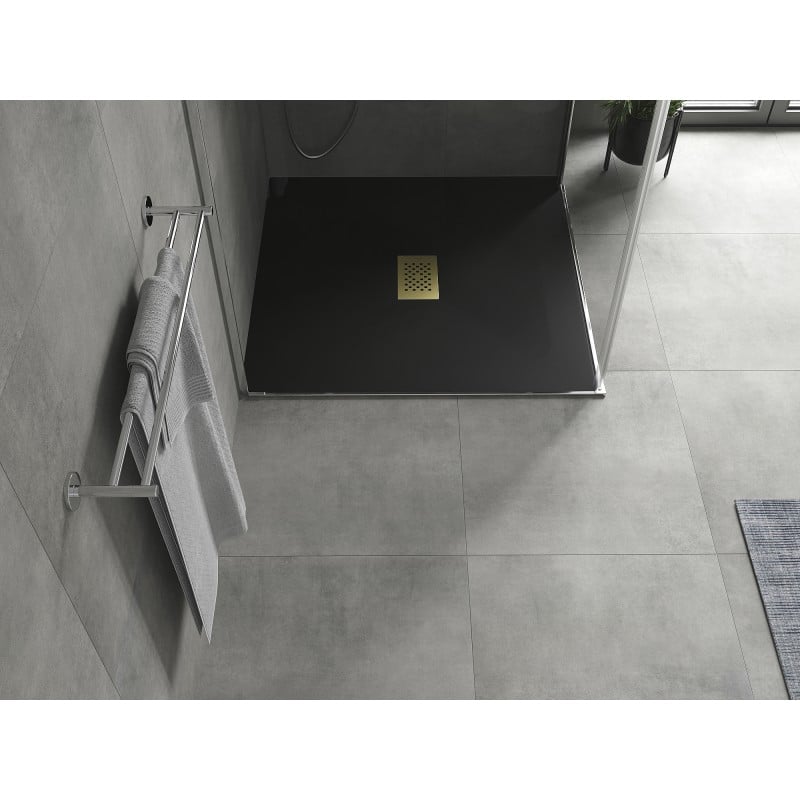 Mexen Hugo quadratische SMC Duschwanne 100 x 100 cm, schwarz, goldene Abdeckung - 42701010-G