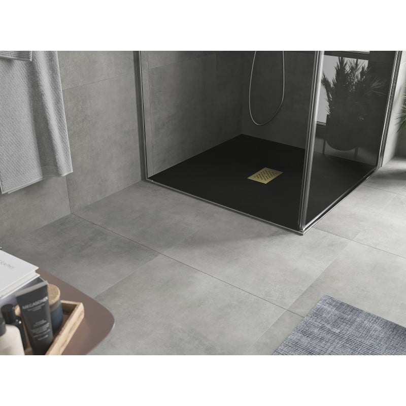 Mexen Hugo quadratische SMC Duschwanne 100 x 100 cm, schwarz, goldene Abdeckung - 42701010-G