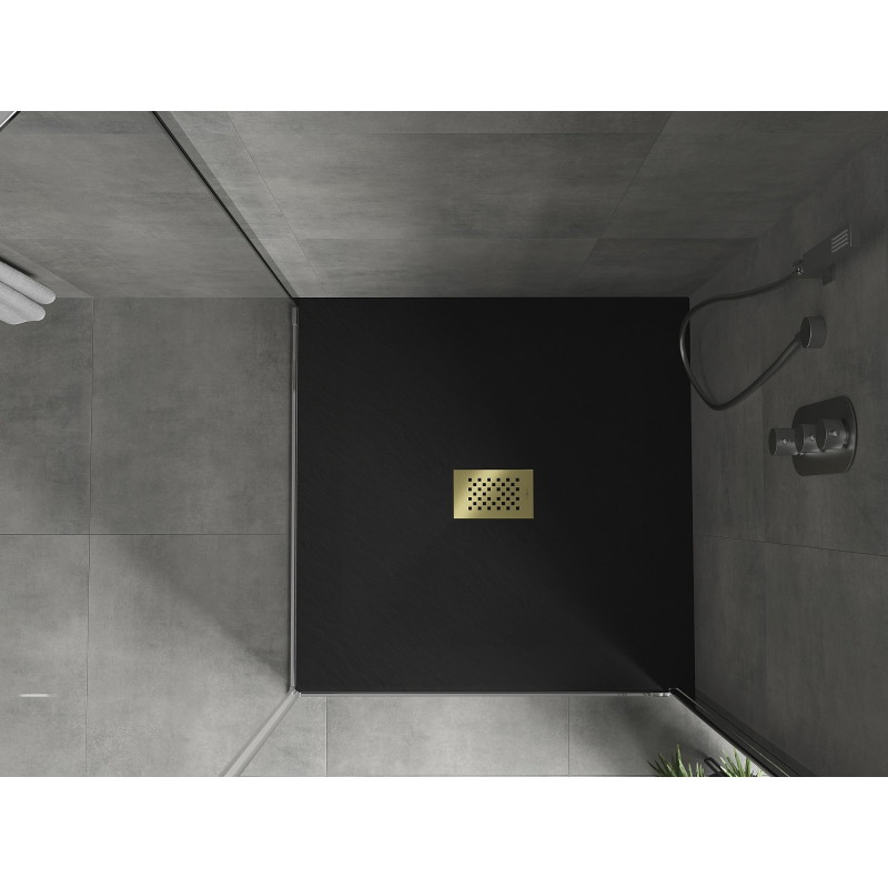 Mexen Hugo quadratische Duschwanne SMC 100 x 100 cm, schwarz, goldene Abdeckung - 42701010-G
