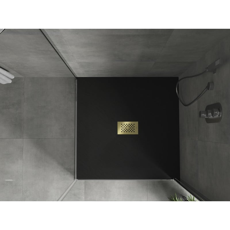 Mexen Hugo quadratische SMC Duschwanne 100 x 100 cm, schwarz, goldene Abdeckung - 42701010-G
