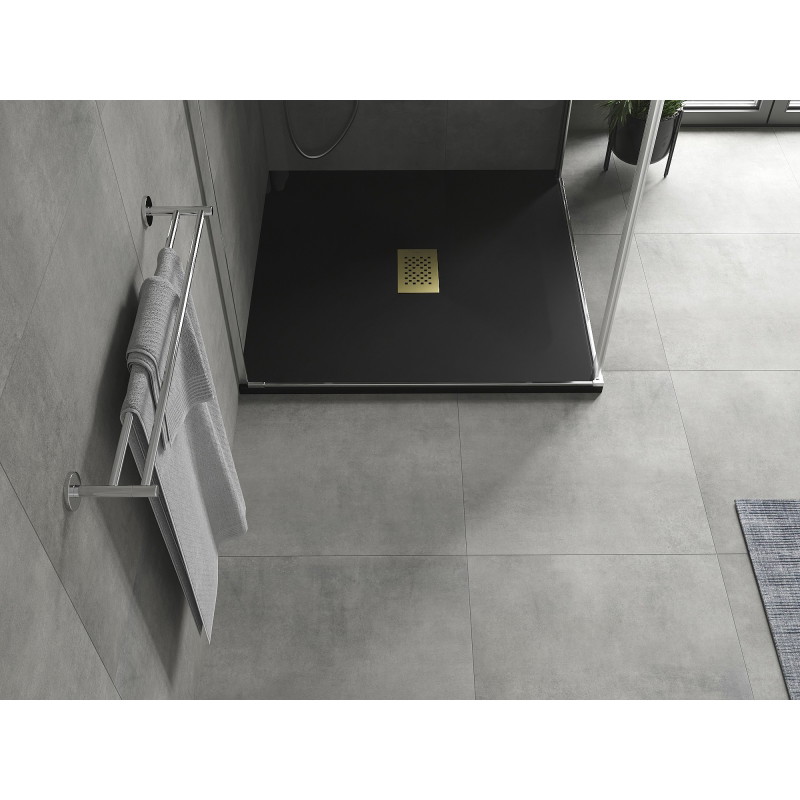 Mexen Hugo quadratische Duschwanne SMC 100 x 100 cm, schwarz, goldene Abdeckung - 42701010-G