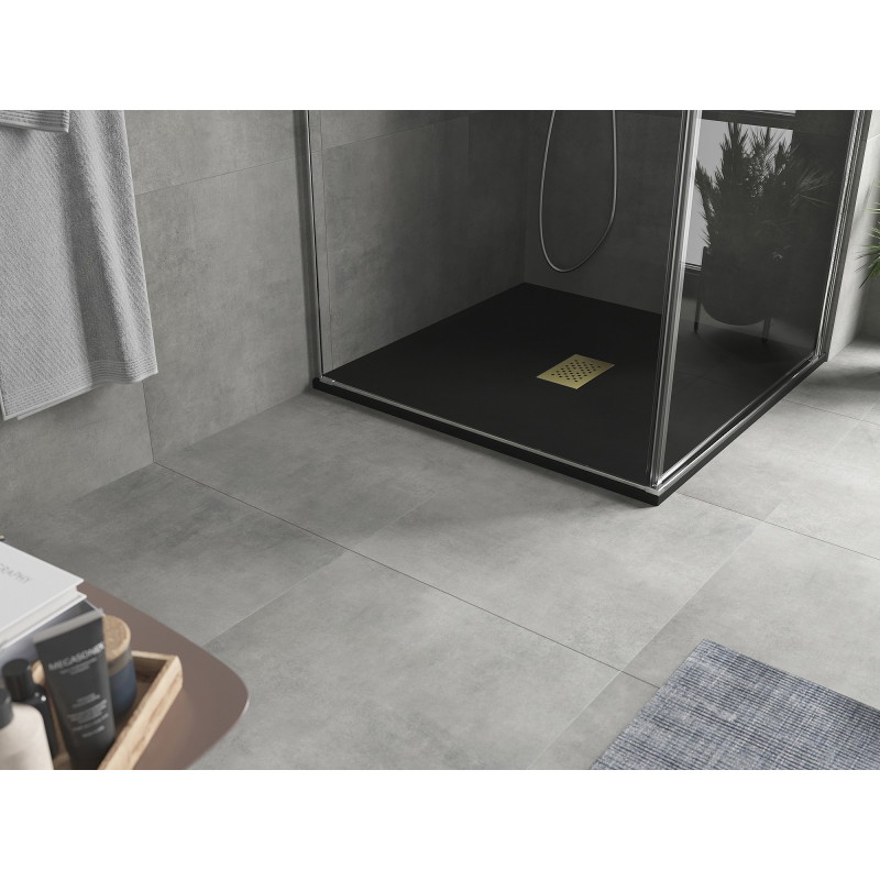 Mexen Hugo quadratische Duschwanne SMC 100 x 100 cm, schwarz, goldene Abdeckung - 42701010-G