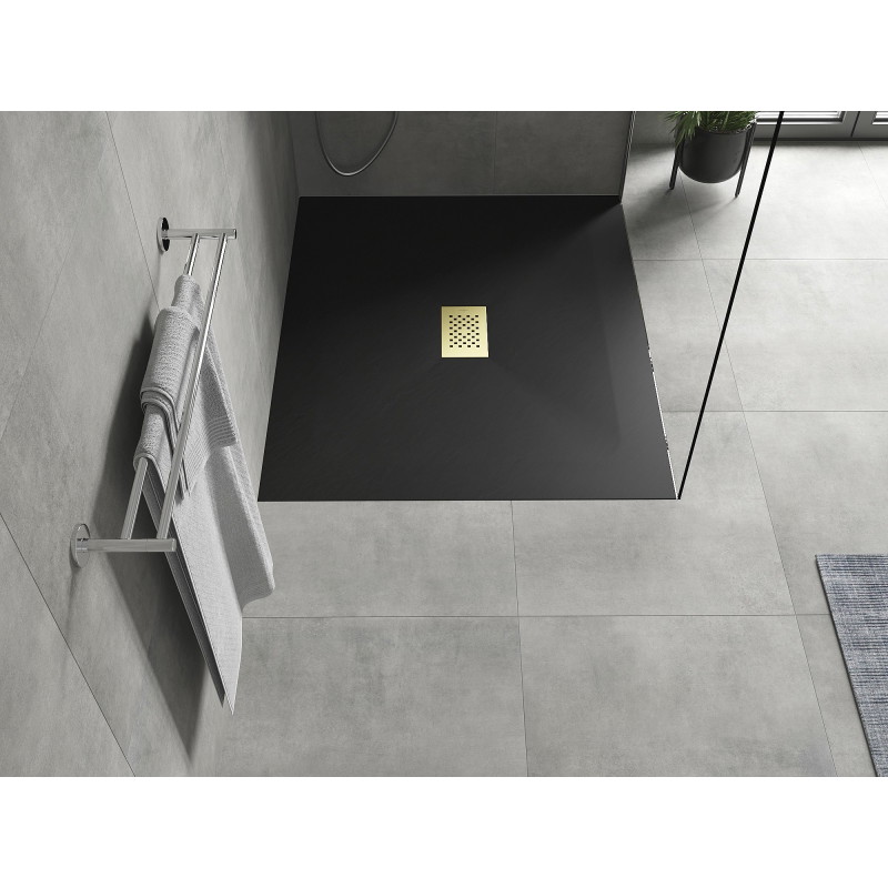 Mexen Hugo rechteckige Duschwanne SMC 110 x 100 cm, schwarz, Abdeckung aus Gold - 42701011-G
