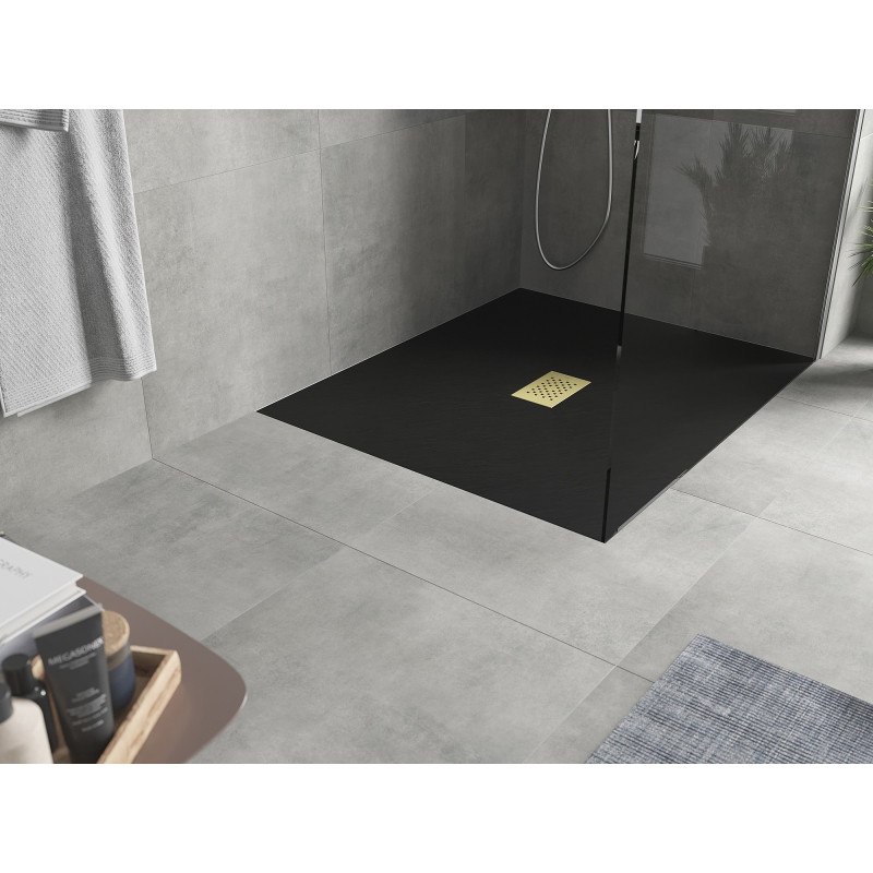 Mexen Hugo rechteckige Duschwanne SMC 110 x 100 cm, schwarz, Abdeckung aus Gold - 42701011-G