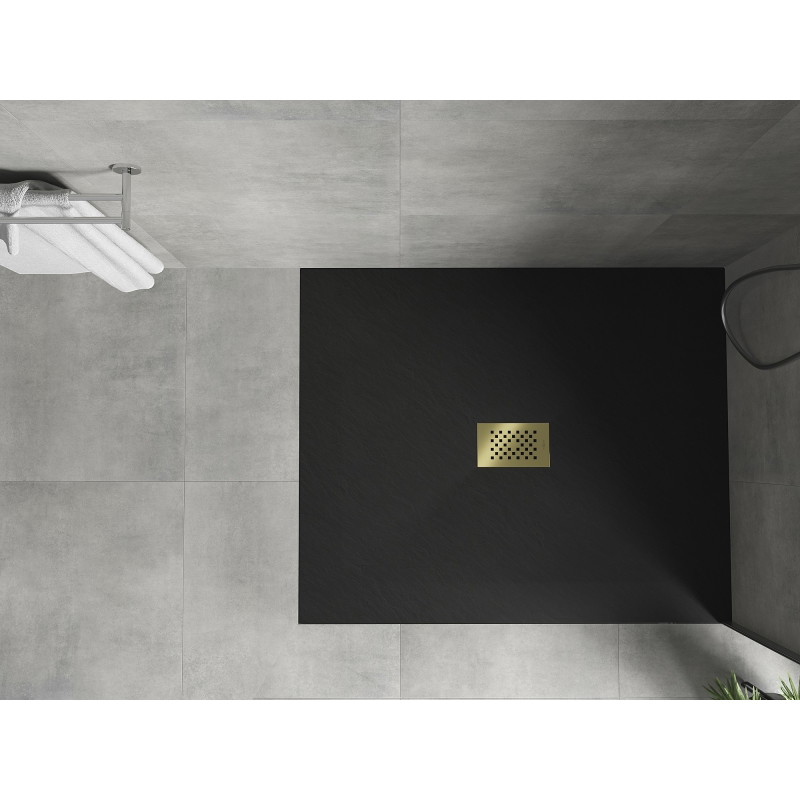 Mexen Hugo rechteckige Duschwanne SMC 110 x 100 cm, schwarz, Abdeckung in Gold - 42701011-G