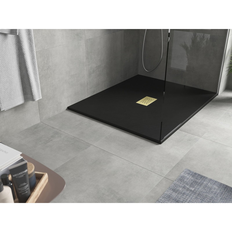 Mexen Hugo rechteckige Duschwanne SMC 110 x 100 cm, schwarz, Abdeckung aus Gold - 42701011-G