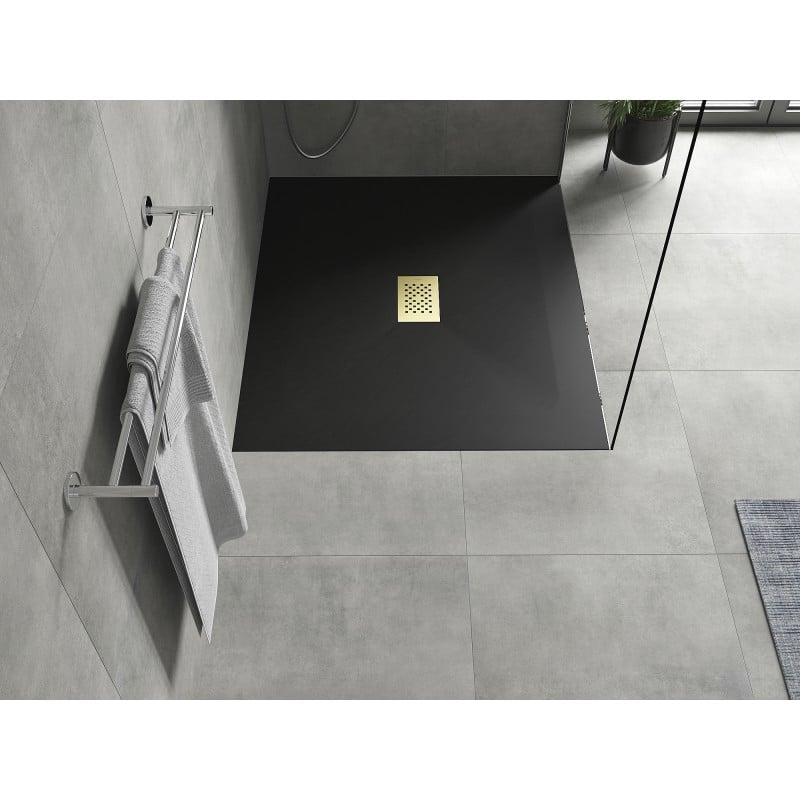 Mexen Hugo rechteckige SMC-Duschwanne 120 x 100 cm, schwarz, goldene Abdeckung - 42701012-G