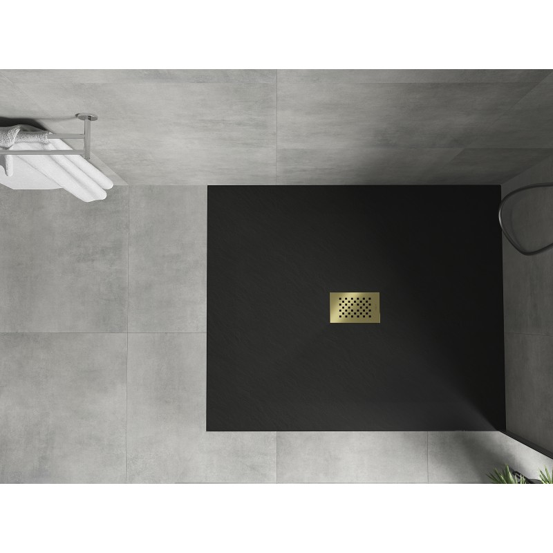 Mexen Hugo rechteckige Duschwanne SMC 140 x 100 cm, schwarz, Abdeckung gold - 42701014-G