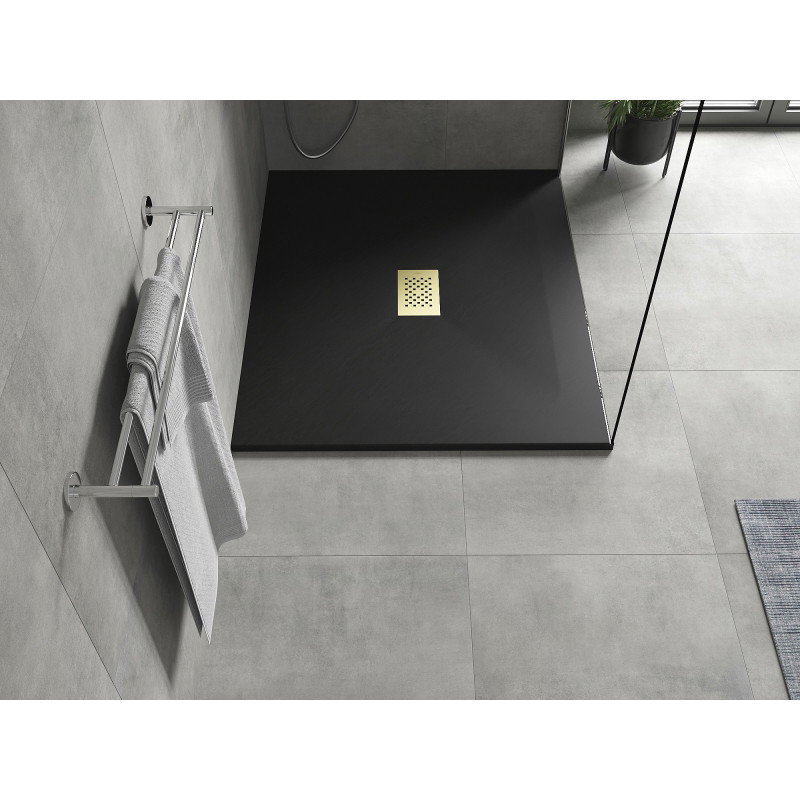 Mexen Hugo Rechteckige Duschwanne SMC 140 x 100 cm, schwarz, goldene Abdeckung - 42701014-G