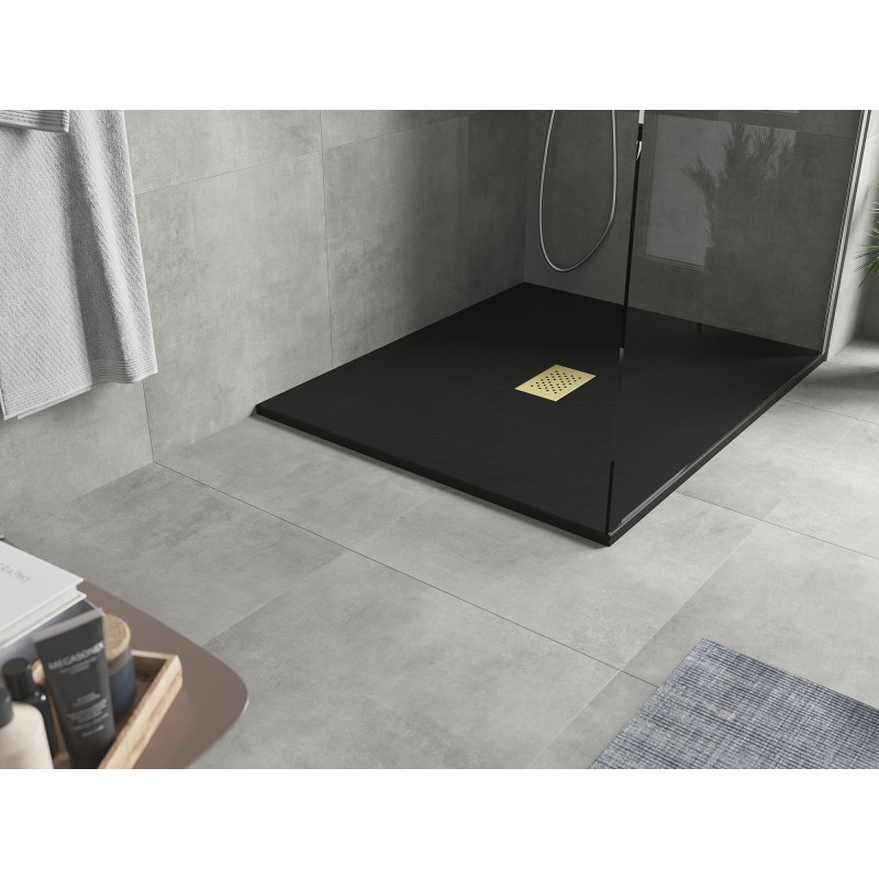 Mexen Hugo rechteckige Duschwanne SMC 140 x 100 cm, schwarz, Abdeckung gold - 42701014-G