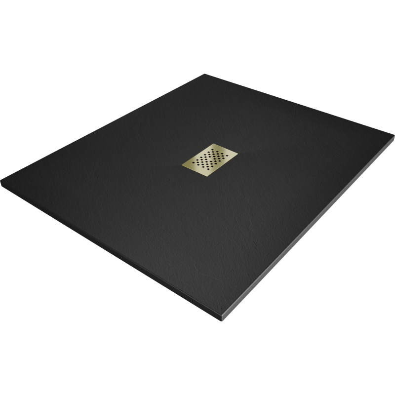 Mexen Hugo rechteckige Duschwanne SMC 140 x 100 cm, schwarz, Abdeckung gold - 42701014-G