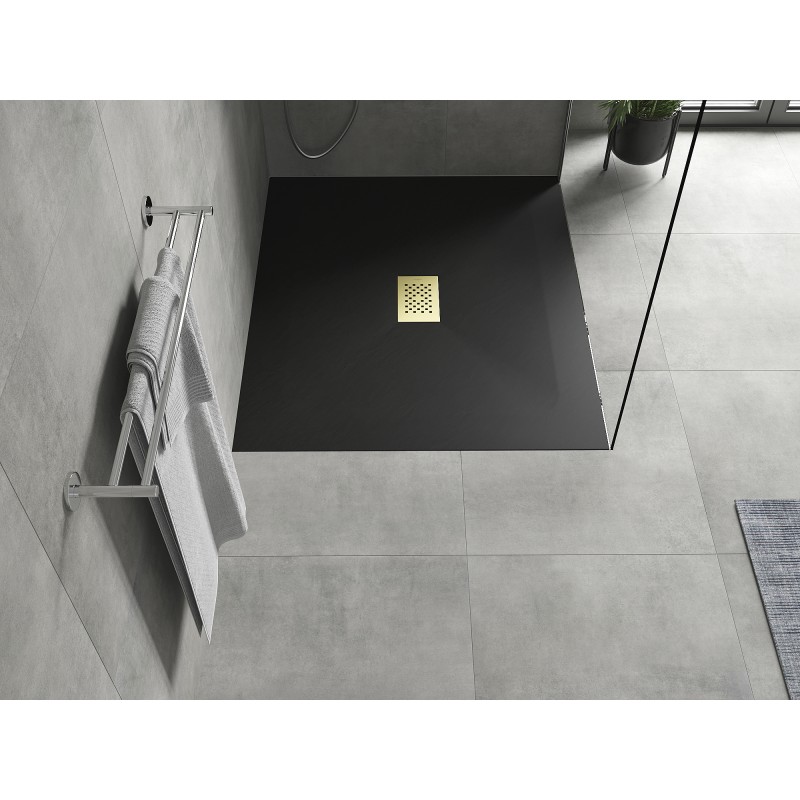 Mexen Hugo rechteckige Duschwanne SMC 140 x 100 cm, schwarz, Abdeckung gold - 42701014-G
