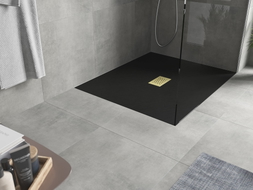 Mexen Hugo rechteckige Duschwanne SMC 140 x 100 cm, schwarz, Abdeckung gold - 42701014-G