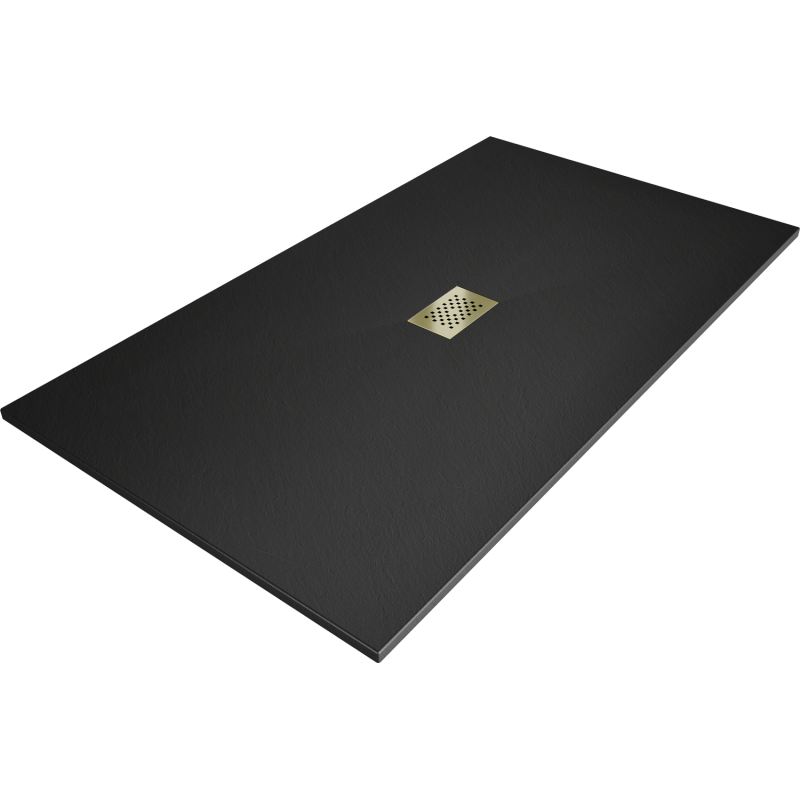 Mexen Hugo rechteckige Duschwanne SMC 150 x 100 cm, schwarz, Abdeckung gold - 42701015-G
