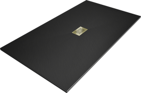 Mexen Hugo rechteckige Duschwanne SMC 150 x 100 cm, schwarz, Abdeckung gold - 42701015-G