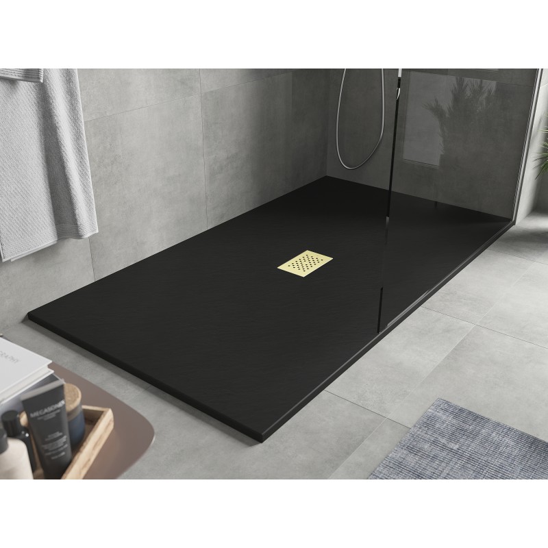 Mexen Hugo rechteckige Duschwanne SMC 150 x 100 cm, schwarz, Abdeckung gold - 42701015-G