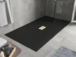 Mexen Hugo rechteckige Duschwanne SMC 150 x 100 cm, schwarz, Abdeckung gold - 42701015-G