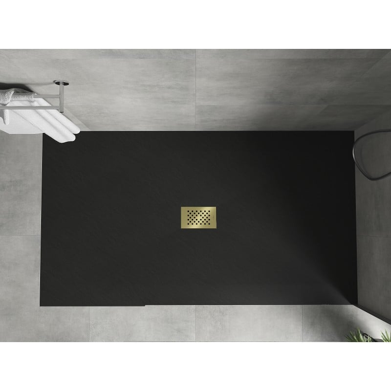 Mexen Hugo rechteckige Duschwanne SMC 150 x 100 cm, schwarz, Abdeckung gold - 42701015-G