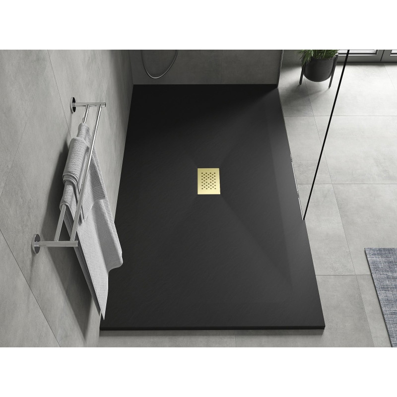 Mexen Hugo rechteckige Duschwanne SMC 160 x 100 cm, schwarz, Abdeckung gold - 42701016-G