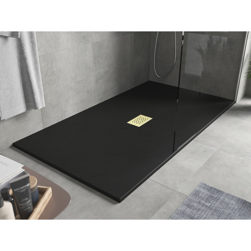Mexen Hugo Rechteckige SMC-Duschwanne 160 x 100 cm, schwarz, goldene Abdeckung - 42701016-G