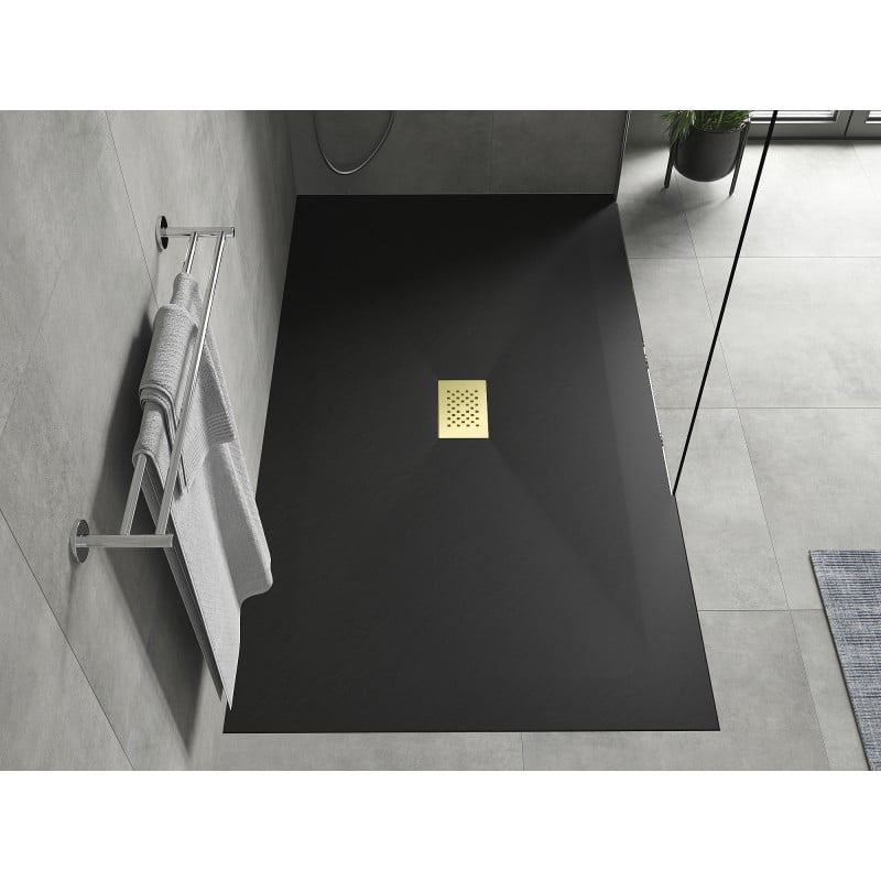Mexen Hugo rechteckige Duschtasse SMC 170 x 100 cm, schwarz, goldene Abdeckung - 42701017-G