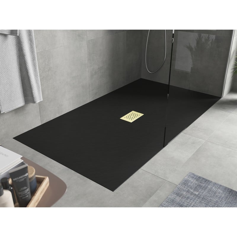 Mexen Hugo rechteckige Duschtasse SMC 170 x 100 cm, schwarz, goldene Abdeckung - 42701017-G