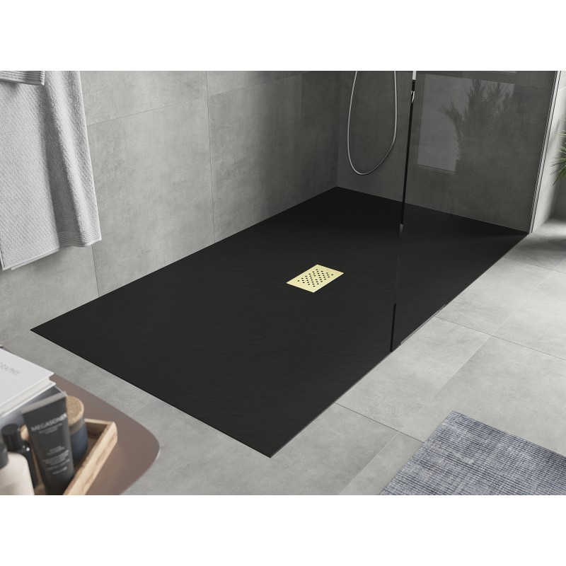 Mexen Hugo rechteckige Duschwanne SMC 180 x 100 cm, schwarz, goldene Blende - 42701018-G