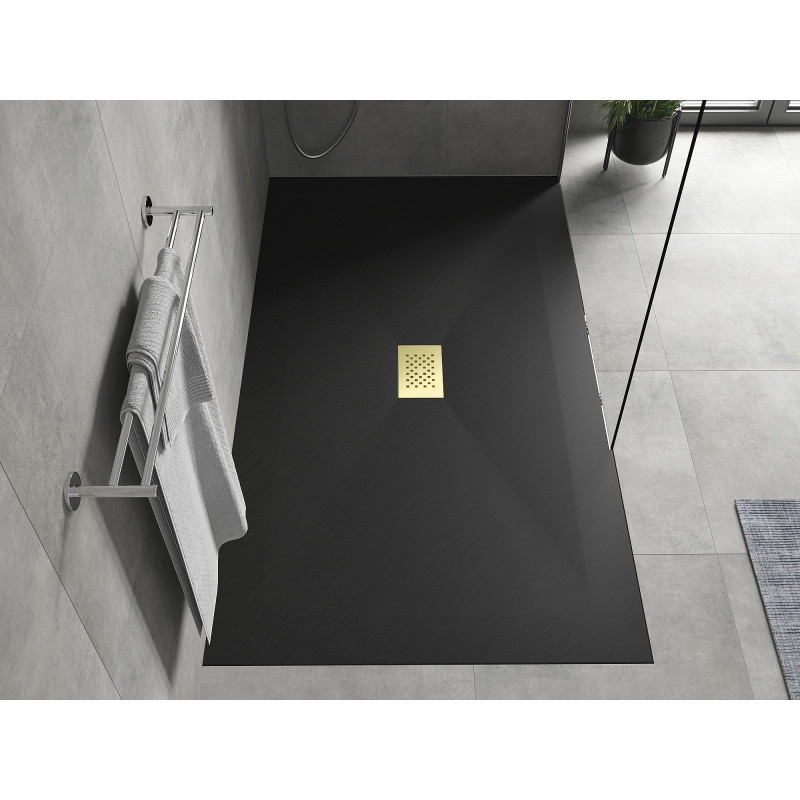 Mexen Hugo Rechteckige Duschwanne SMC 180 x 100 cm, schwarz, Abdeckung gold - 42701018-G