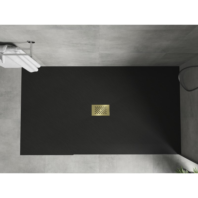 Mexen Hugo rechteckige Duschwanne SMC 180 x 100 cm, schwarz, goldene Blende - 42701018-G