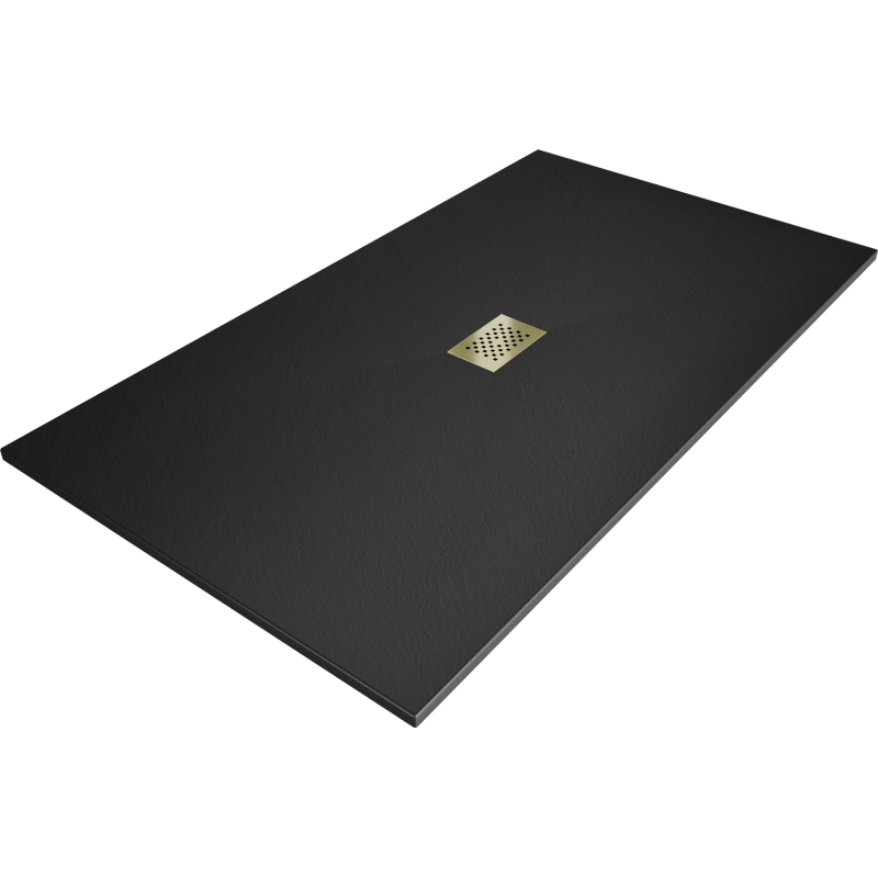 Mexen Hugo rechteckige Duschwanne SMC 180 x 100 cm, schwarz, goldene Blende - 42701018-G