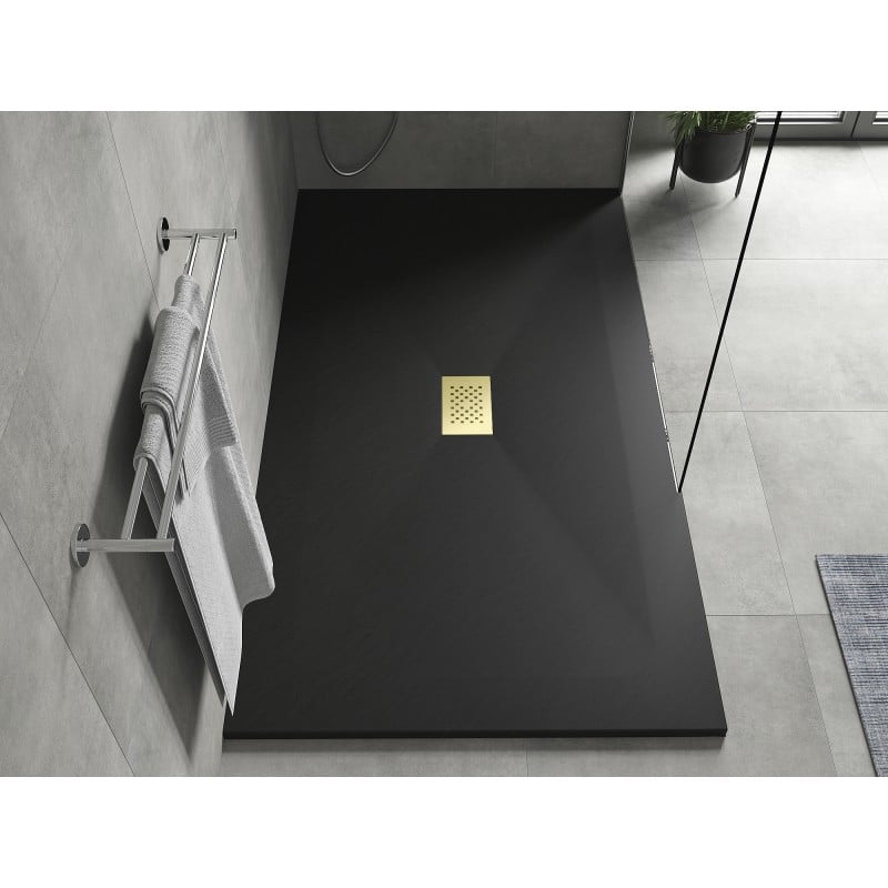 Mexen Hugo rechteckige Duschwanne SMC 200 x 100 cm, schwarz, goldene Abdeckung - 42701020-G
