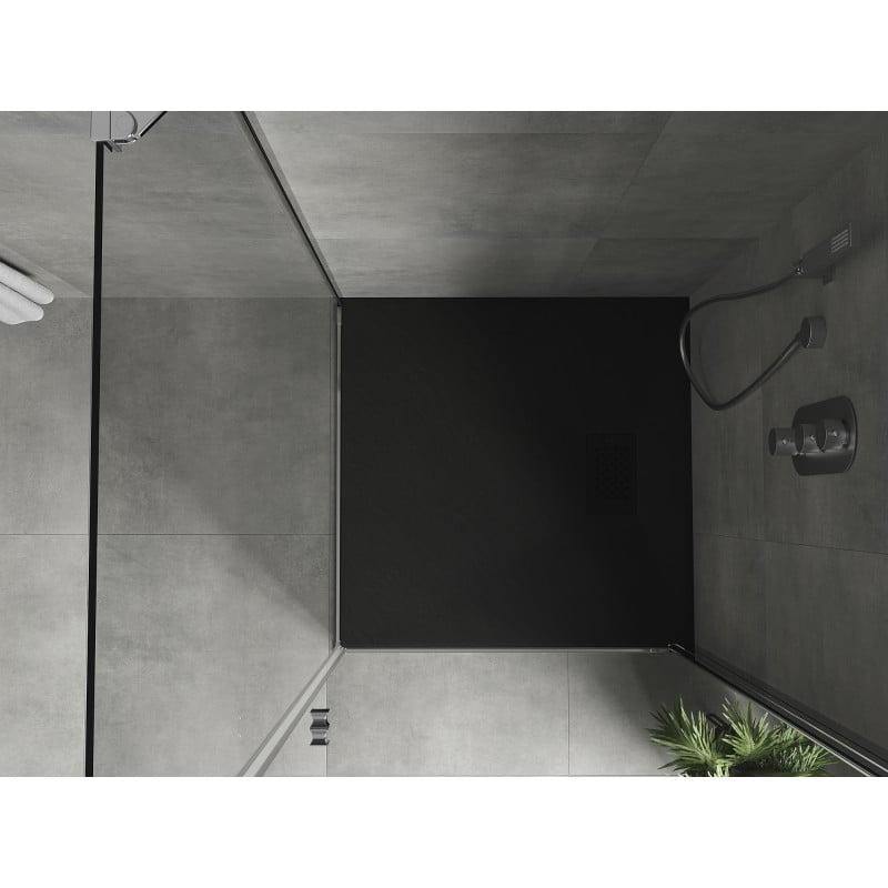 Mexen Hugo quadratische Duschwanne SMC 70 x 70 cm, schwarz, schwarze Abdeckung - 42707070-B
