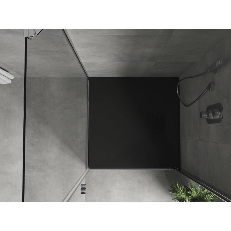 Mexen Hugo quadratische Duschwanne SMC 90 x 90 cm, schwarz, schwarze Abdeckung - 42709090-B