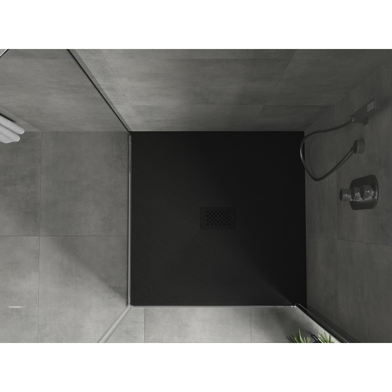 Mexen Hugo quadratische Duschwanne SMC 100 x 100 cm, schwarz, schwarze Abdeckung - 42701010-B