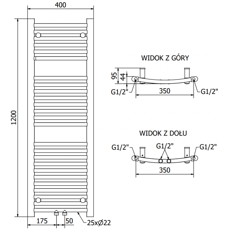 Mexen Ares Elektroheizkörper 1200 x 400 mm, 300 W, golden - W102-1200-400-2300-50