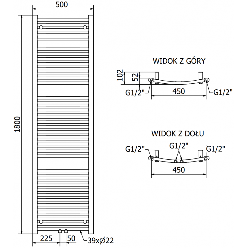 Mexen Ares Elektrischer Heizkörper 1800 x 500 mm, 900 W, Anthrazit - W102-1800-500-2900-66