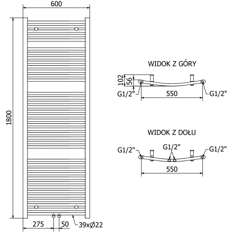 Mexen Ares Elektrischer Heizkörper 1800 x 600 mm, 900 W, Anthrazit - W102-1800-600-2900-66