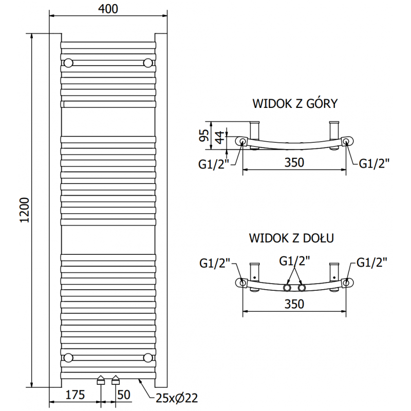Mexen Ares elektrischer Heizkörper 1200 x 400 mm, 400 W, schwarz - W102-1200-400-6400-70